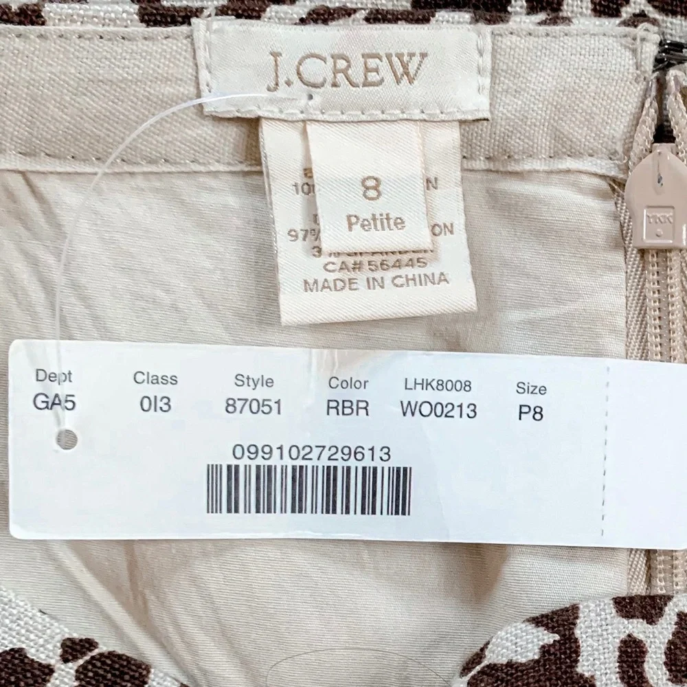 NWT J Crew No 2 Linen Pencil Skirt in Safari Cat Leopard Print Size 8P